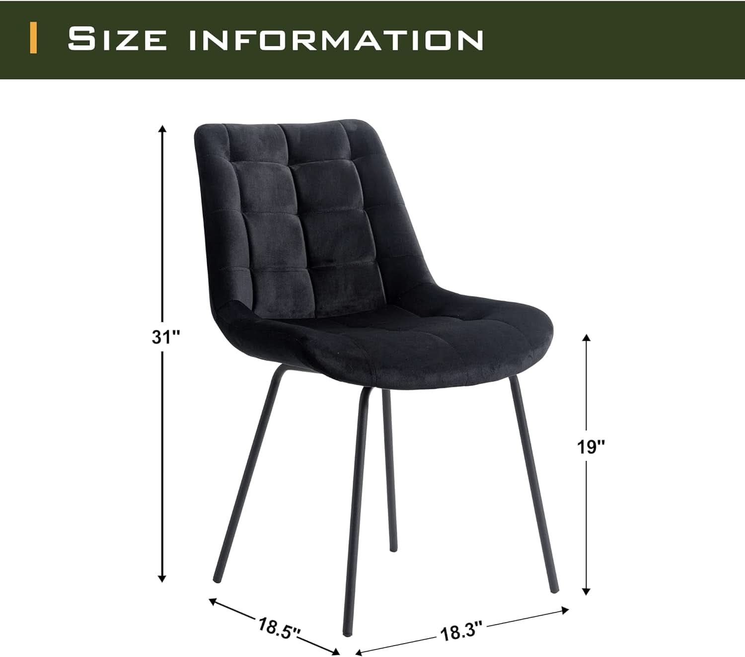Black Velvet Upholstered Dining Chair Set Of 2 Kitchen