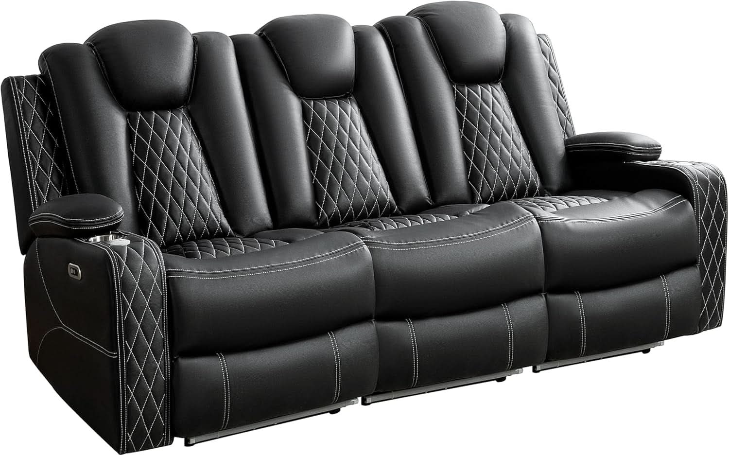Black Wireless Charging Power Recliner Sofa With USB Ports