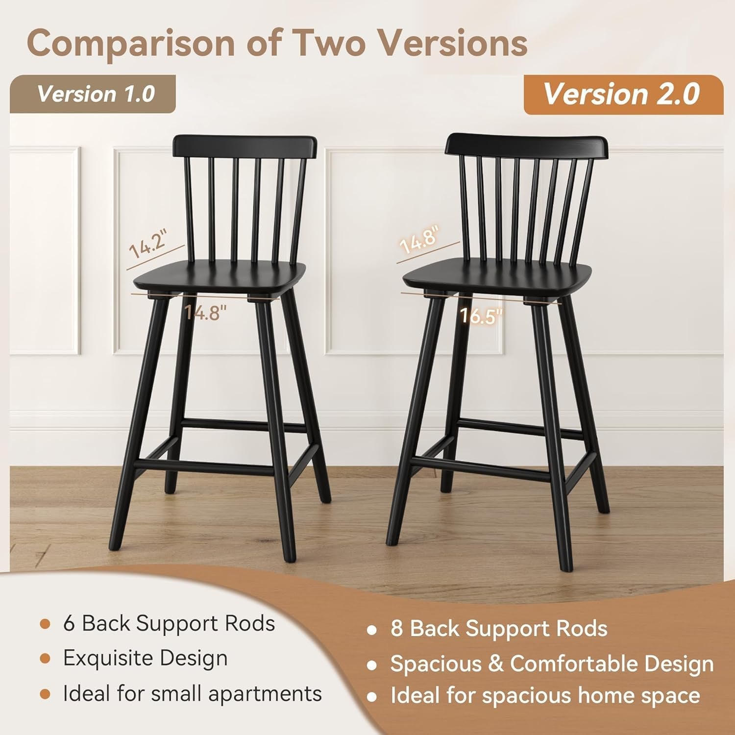 Black Wooden Bar Stools Set Of 3 24 Inch Counter Height