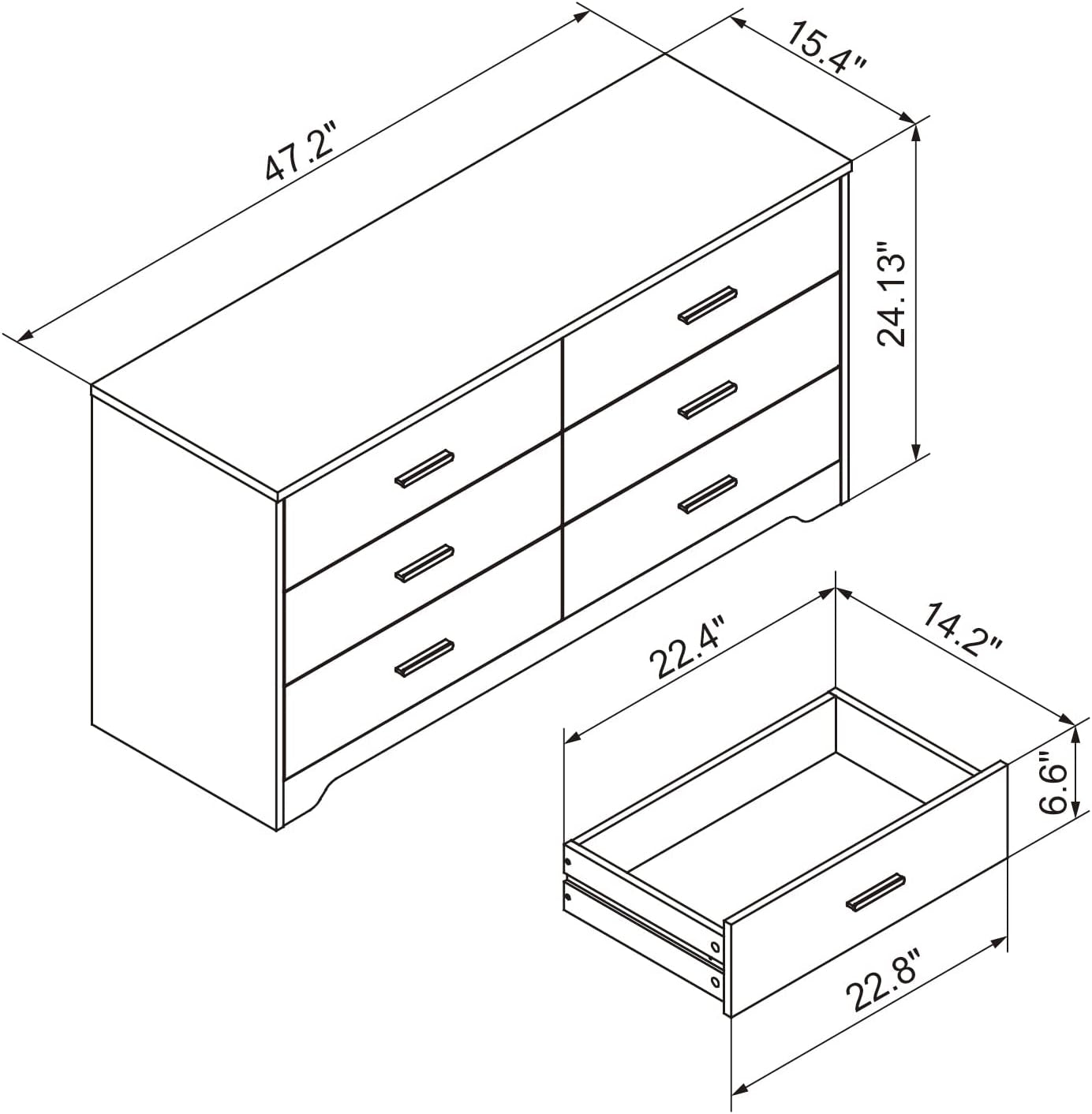 Black Wooden Dresser With 6 Drawers For Bedroom Storage