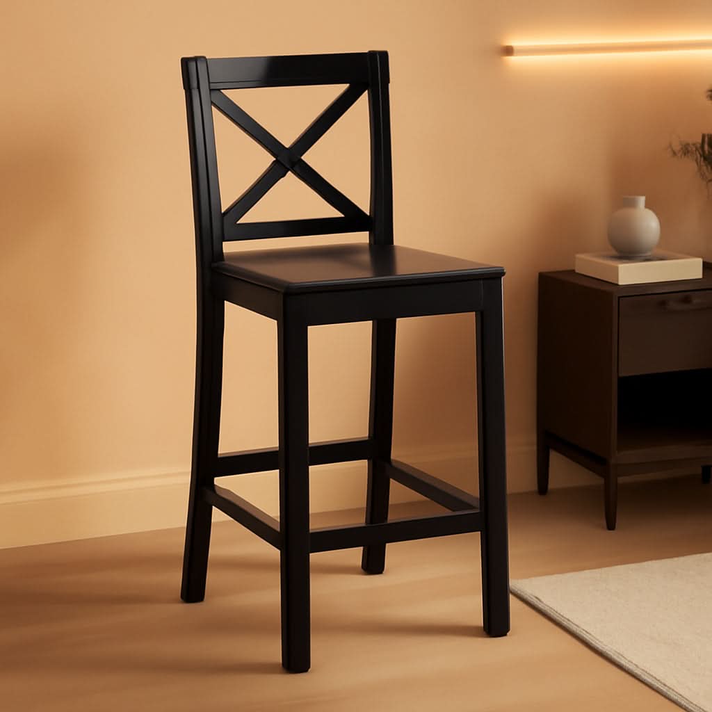 Black X Back Counter Stool 16W 37H Rubberwood Bar Stool