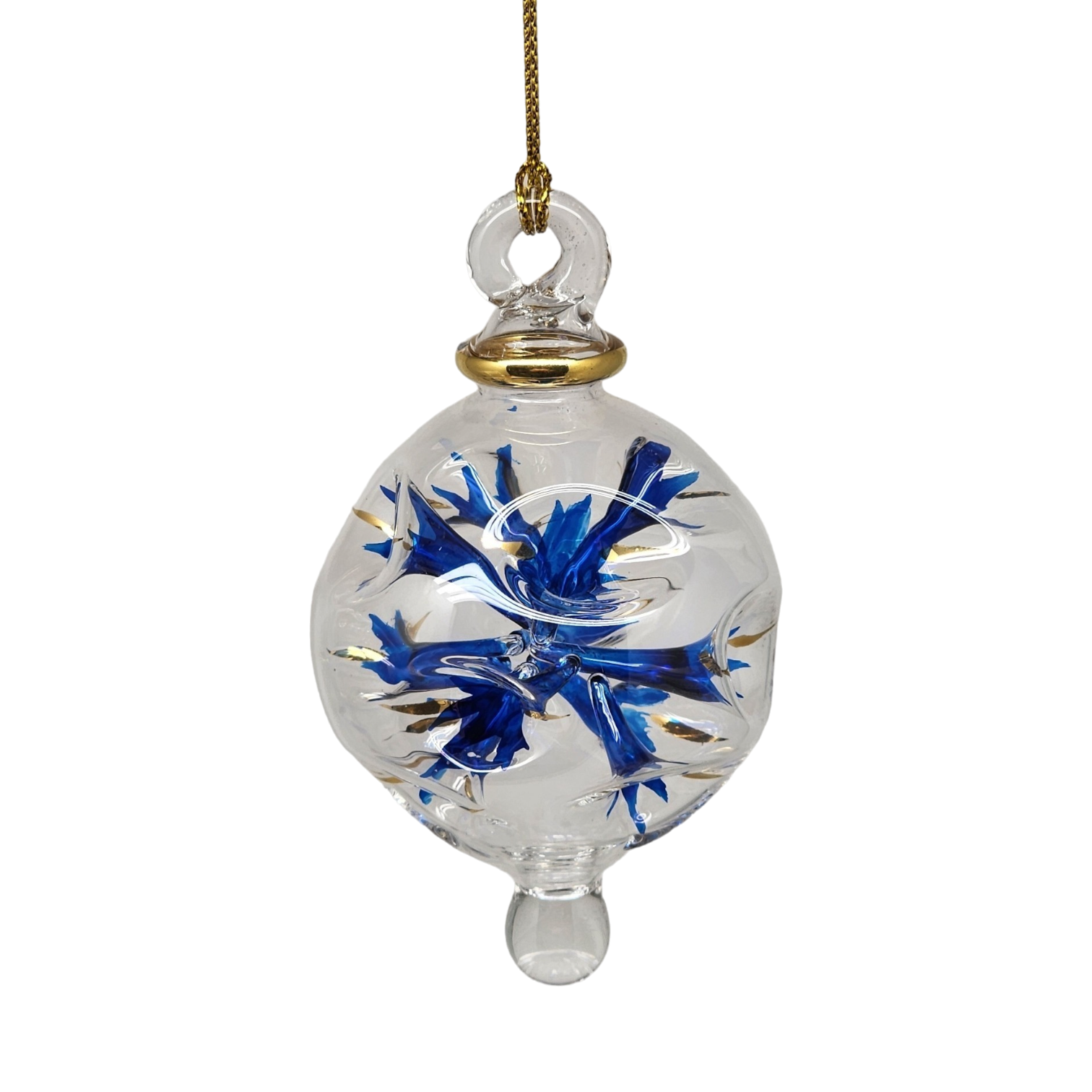 Blown Glass Pierced Starburst Ornament - Blue