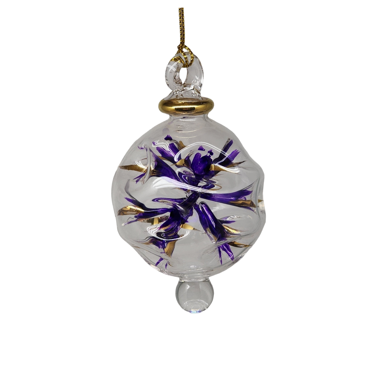 Blown Glass Pierced Starburst Ornament - Purple