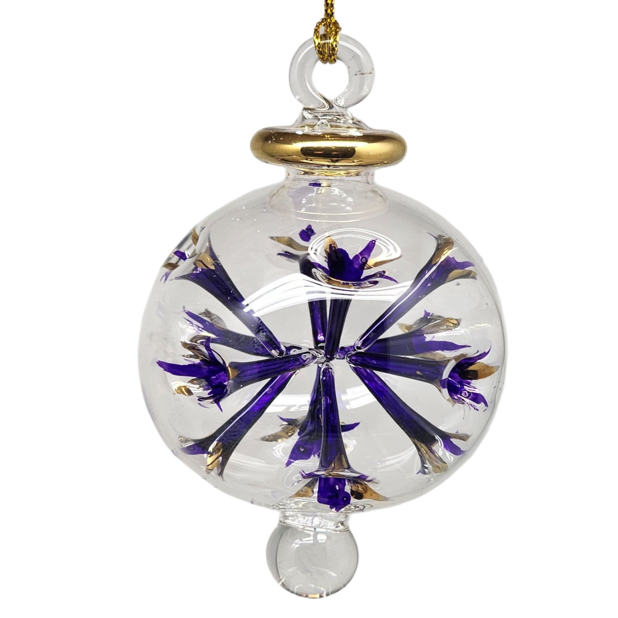 Blown Glass Pierced Starburst Ornament - Purple