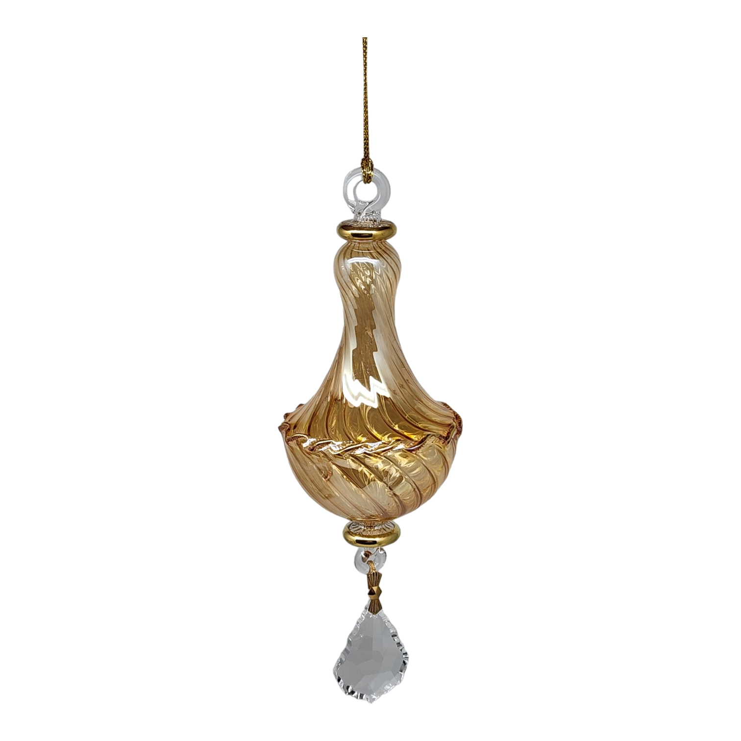 Blown Glass Twisted Chandelier Ornament with Crystal Dangle - Yellow