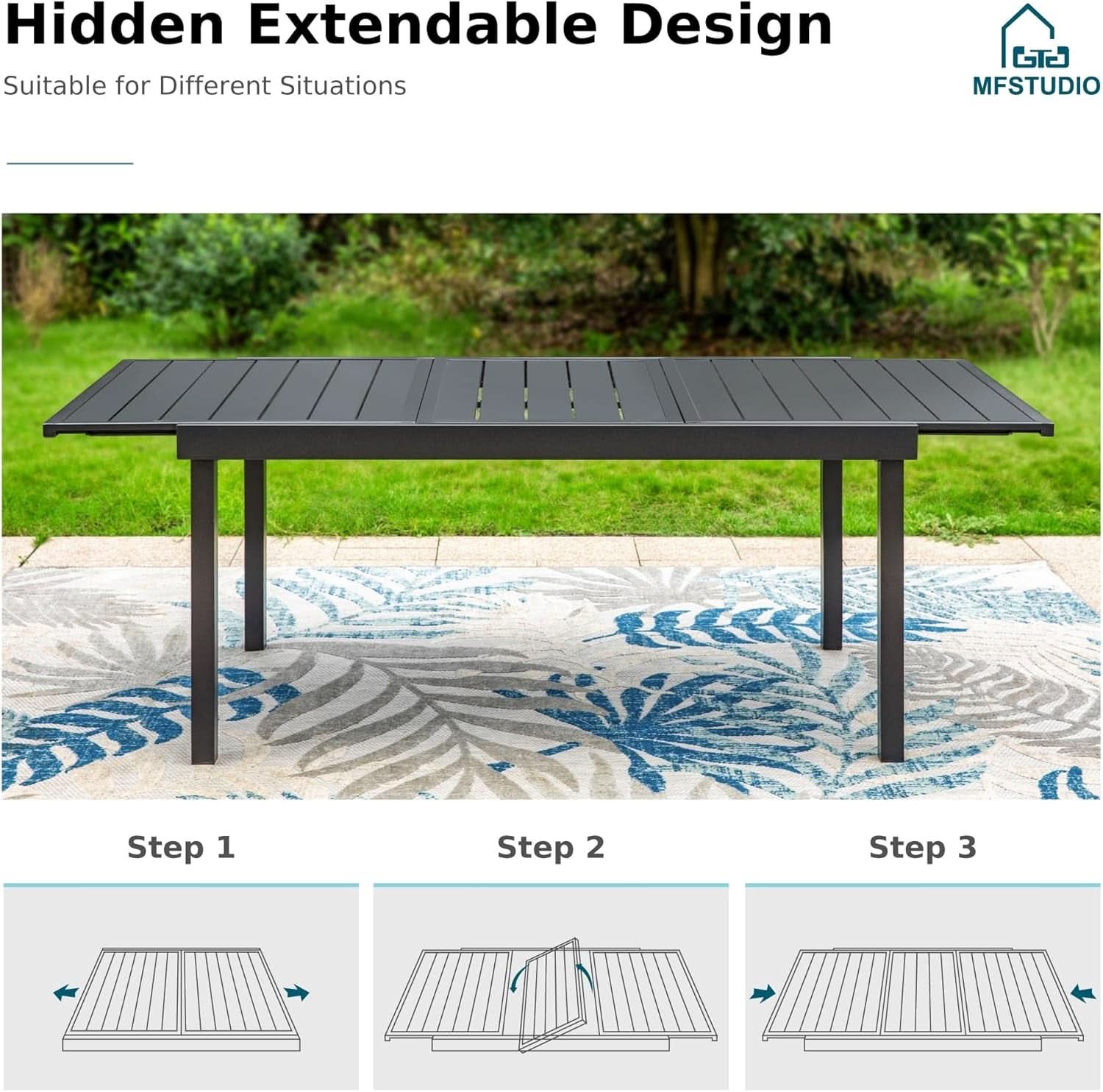 Blue 9 Piece Outdoor Patio Dining Set With Expandable Table