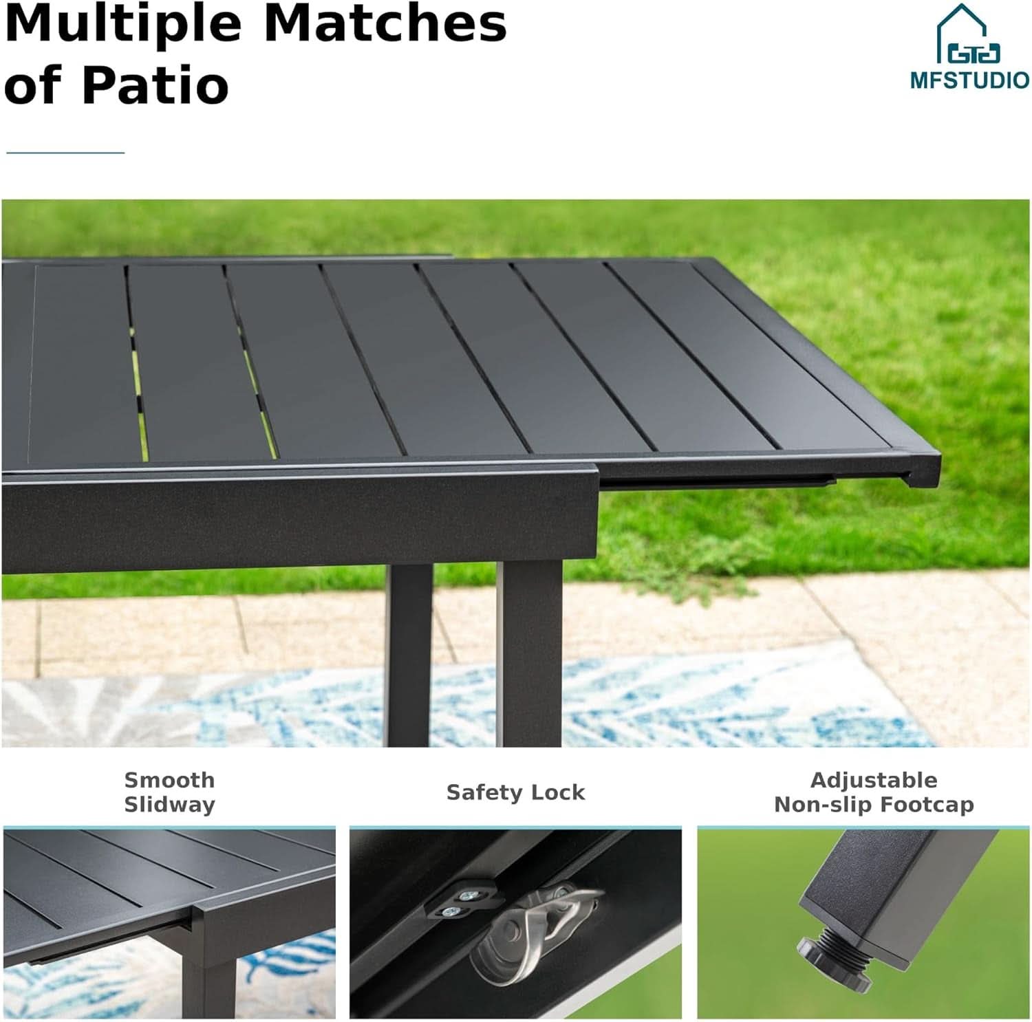 Blue 9 Piece Outdoor Patio Dining Set With Expandable Table