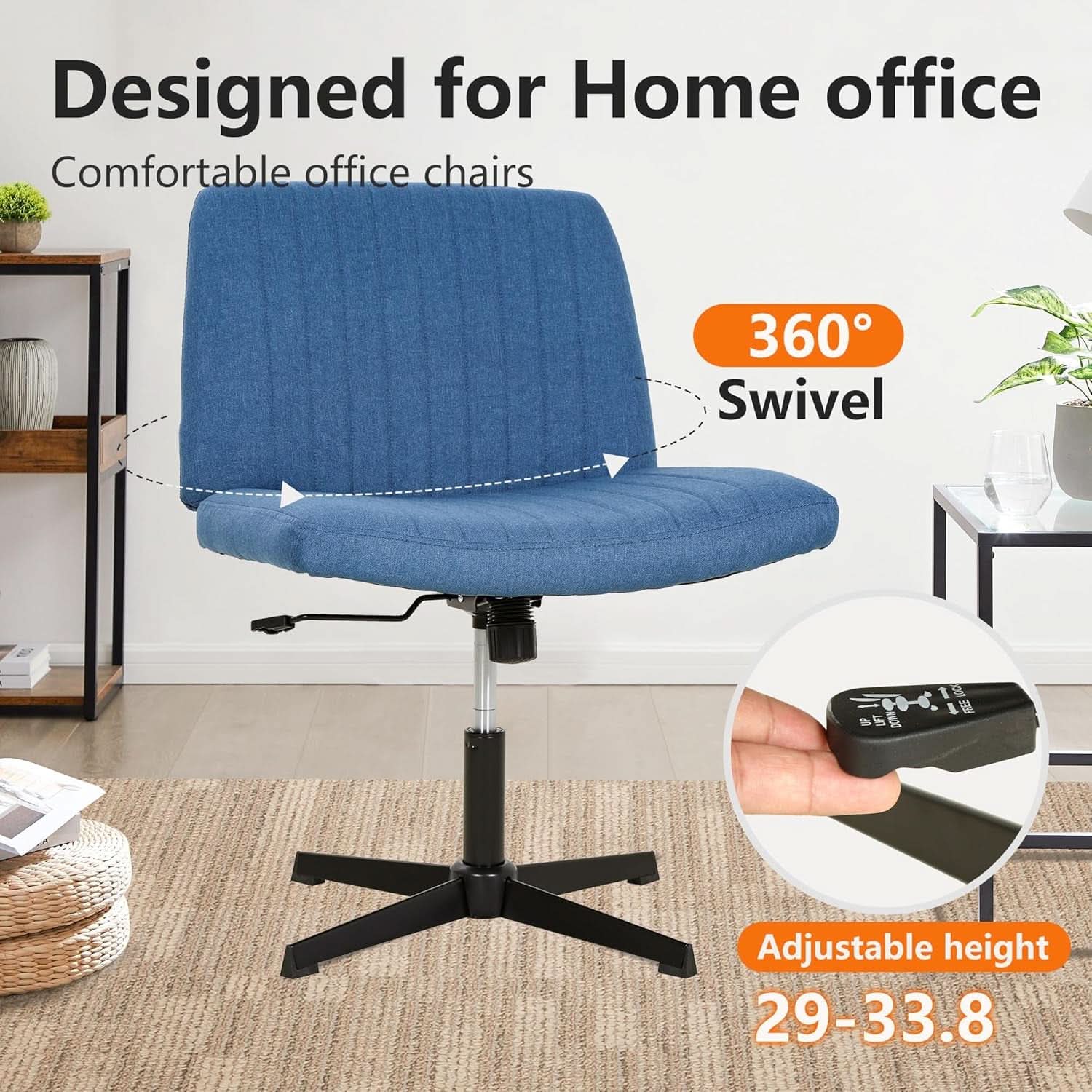 Blue Armless Cross Legged Ergonomic Office Chair Swivel