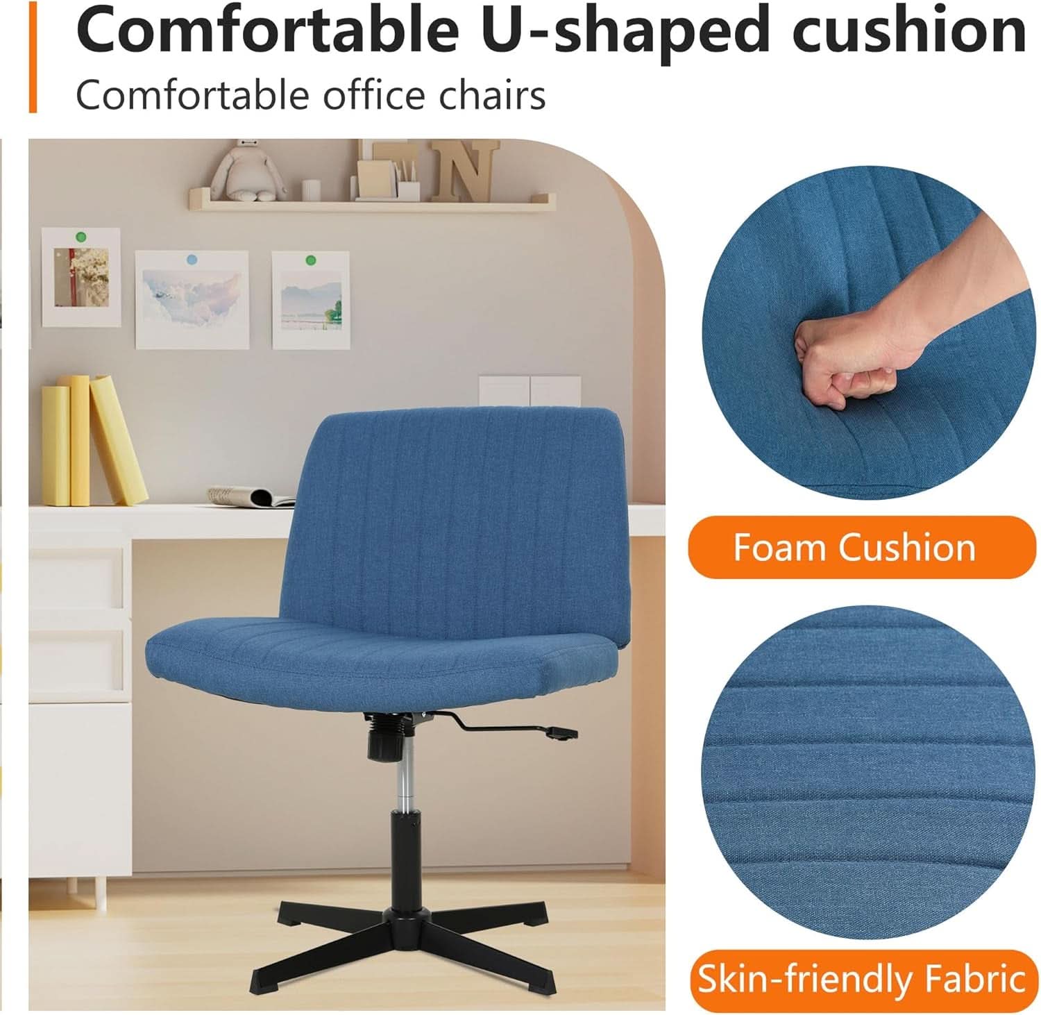 Blue Armless Cross Legged Ergonomic Office Chair Swivel