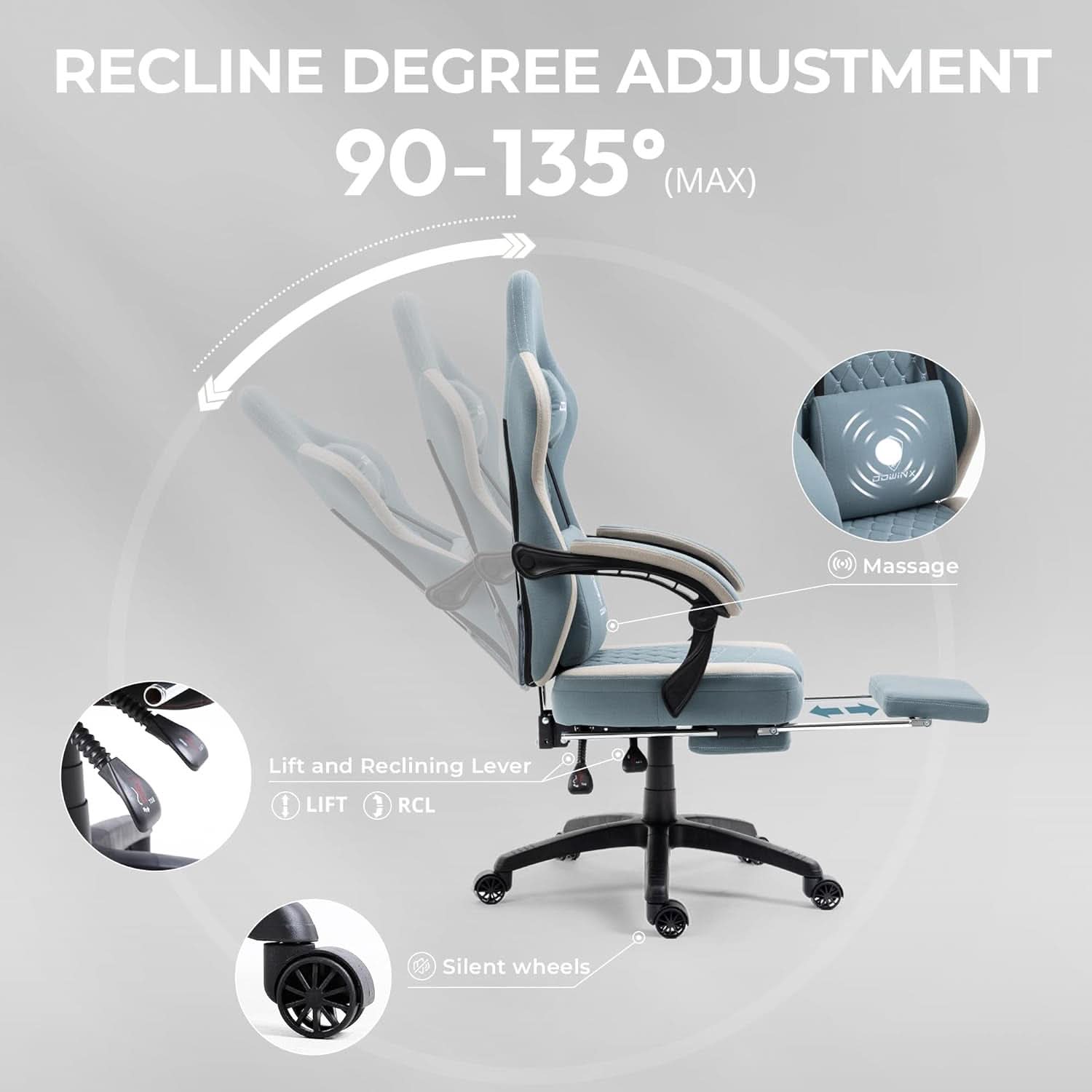 Blue Gaming Chair With Pocket Spring Cushion For Long Gaming Sessions