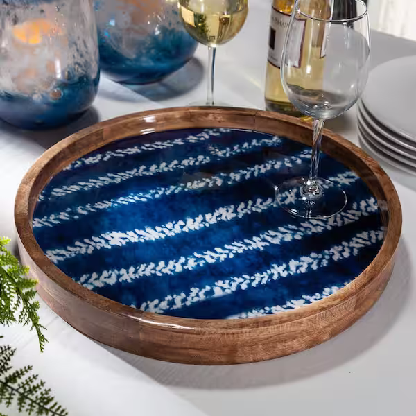 Blue Indigo Wood Server Tray