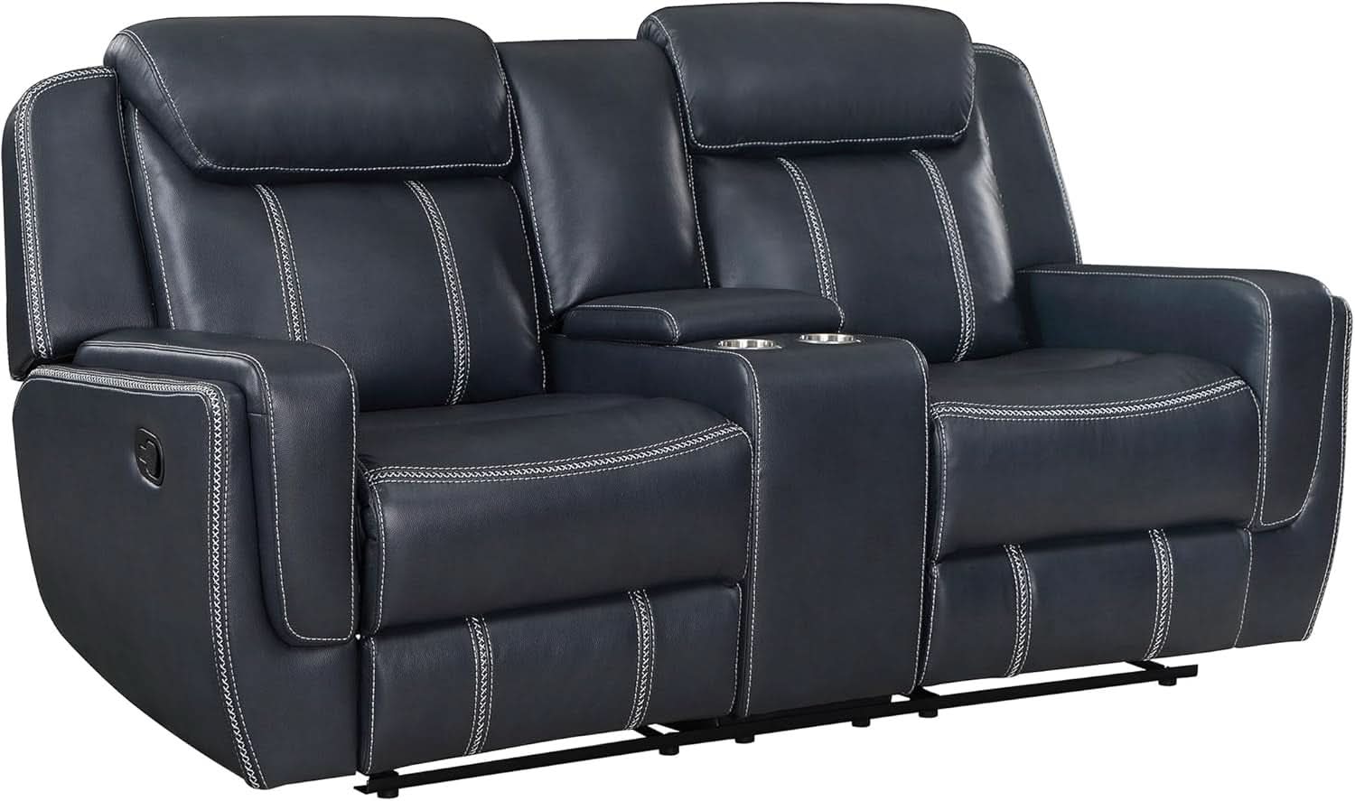 Blue Manual Faux Leather Recliner Living Room Set 2 Piece