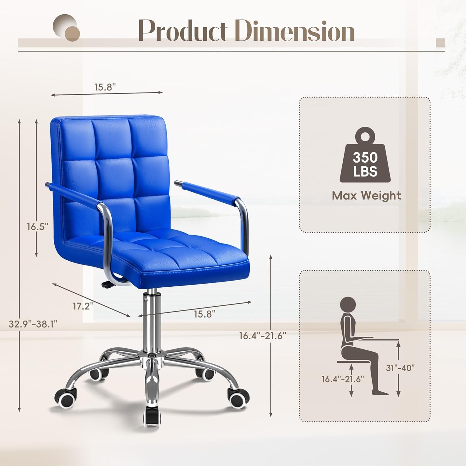 Blue Mid Back Office Chair With 360 Degree Swivel Desk