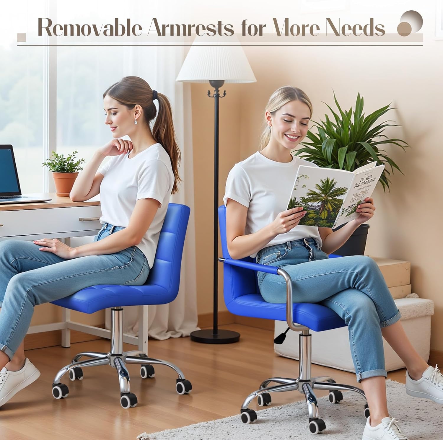Blue Mid Back Office Chair With 360 Degree Swivel Desk
