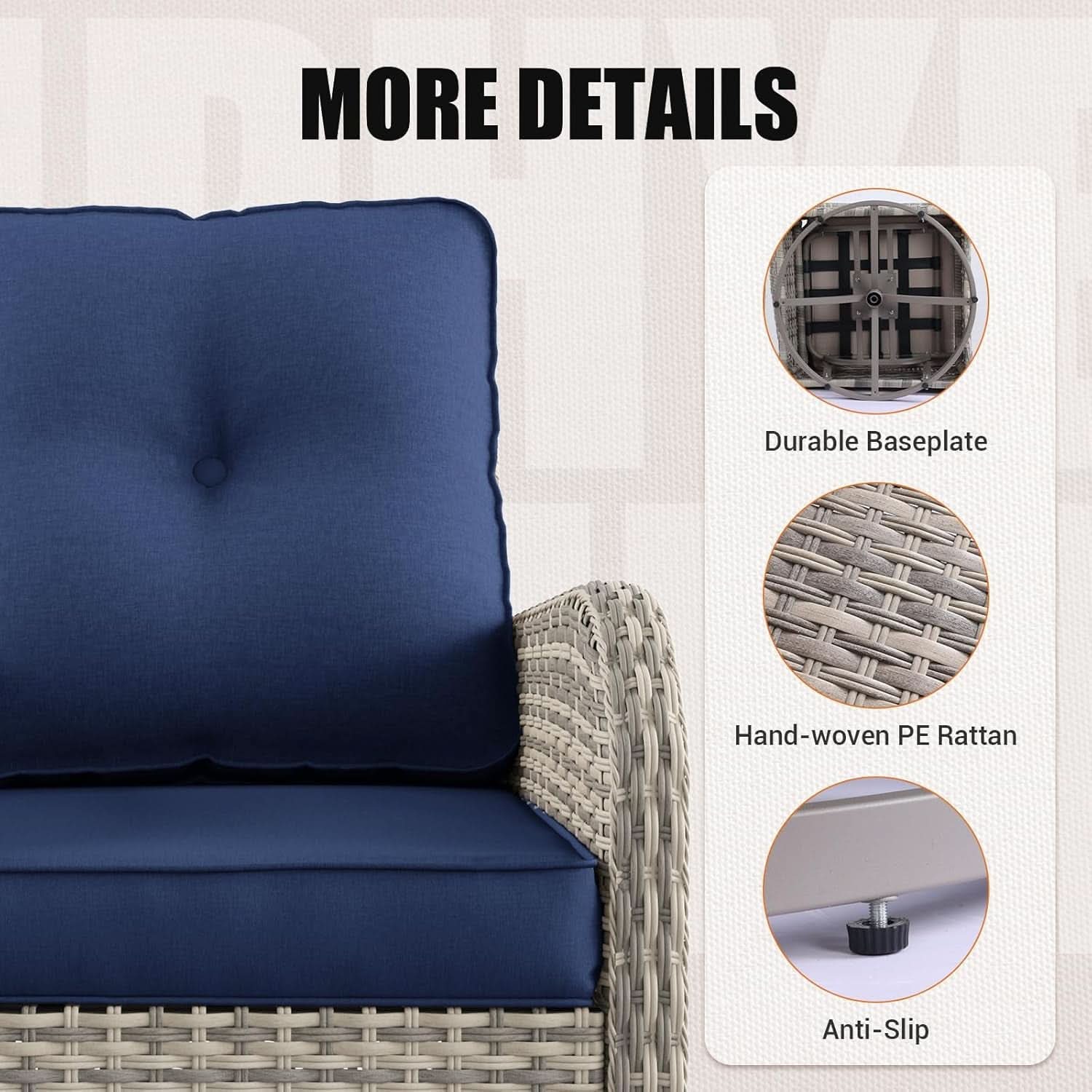 Blue Patio Rocking Swivel Chair Set With Glass Table