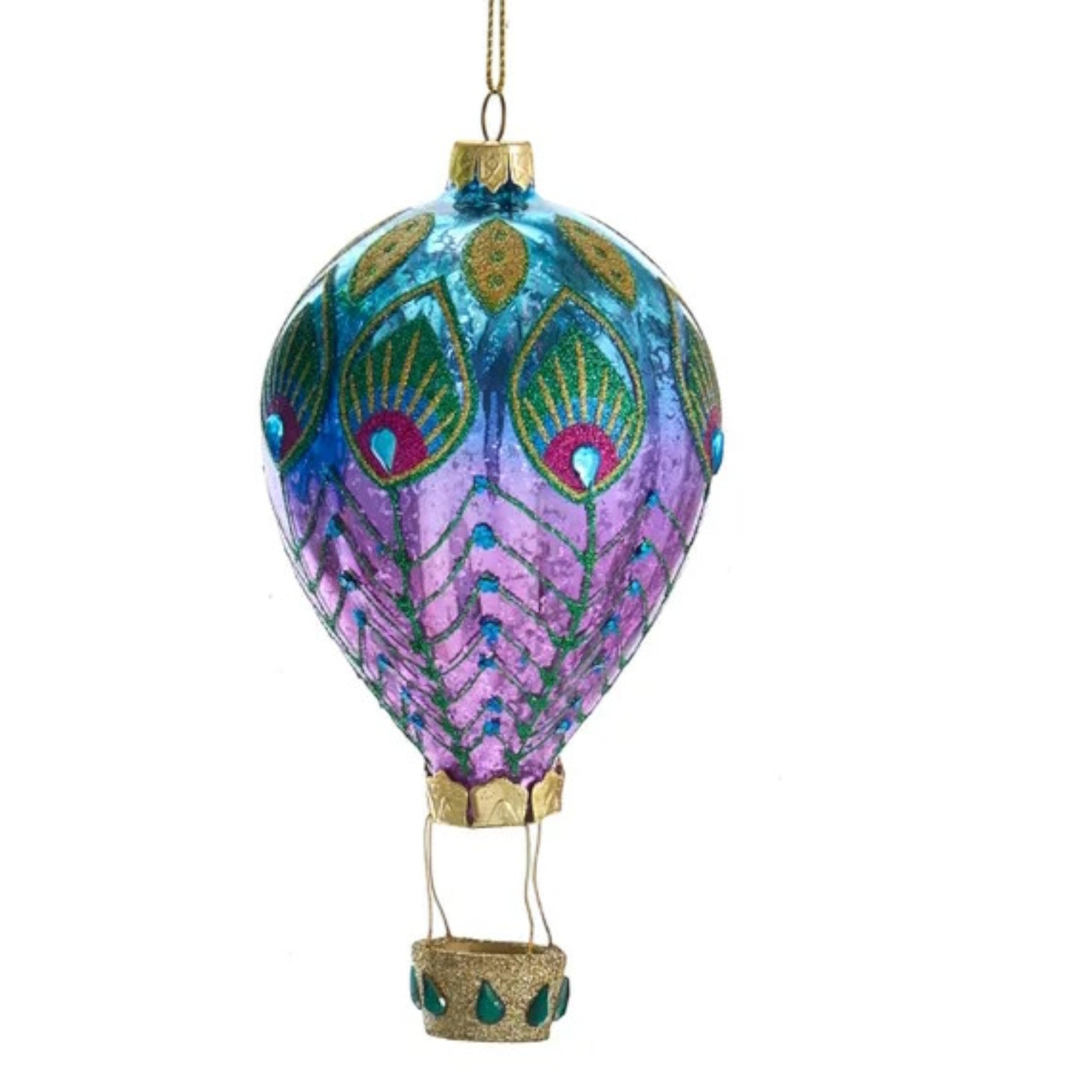 Blue / Purple Glass Peacock Hot Air Balloon Ornament