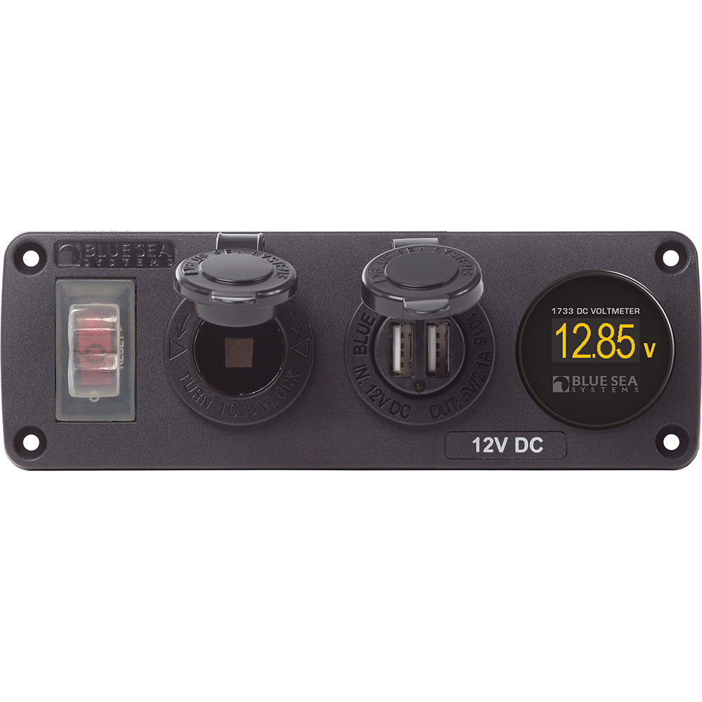 Blue Sea 4366 Water Resistant USB Accessory Panel - Circuit Breaker, 12V Socket, Dual USB