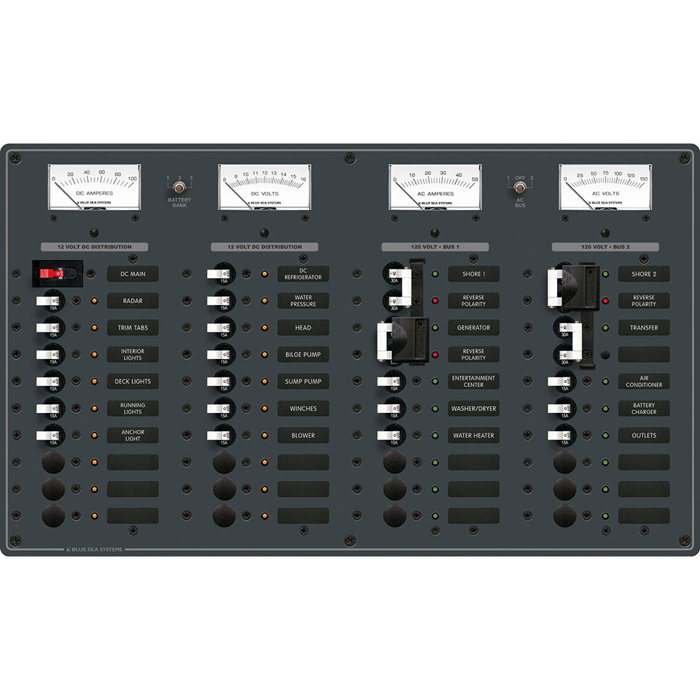 Blue Sea 8086 AC 3 Sources +12 Positions/DC Main +19 Position Toggle Circuit Breaker Panel