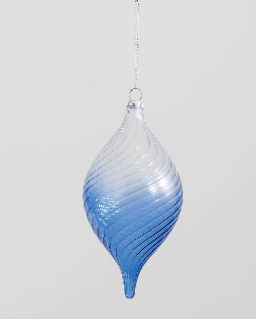 Blue Transition Scroll Glass Ornament - Onion Shape