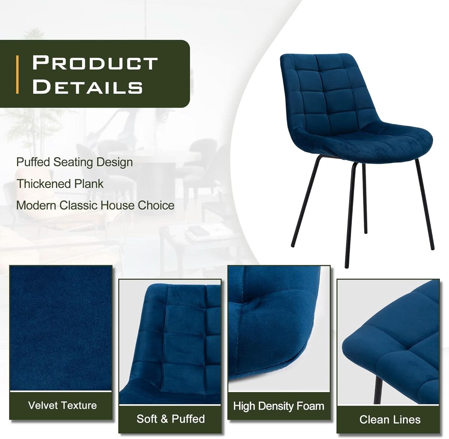 Blue Tufted Dining Chairs Set Of 2 Kitchen And Living Room