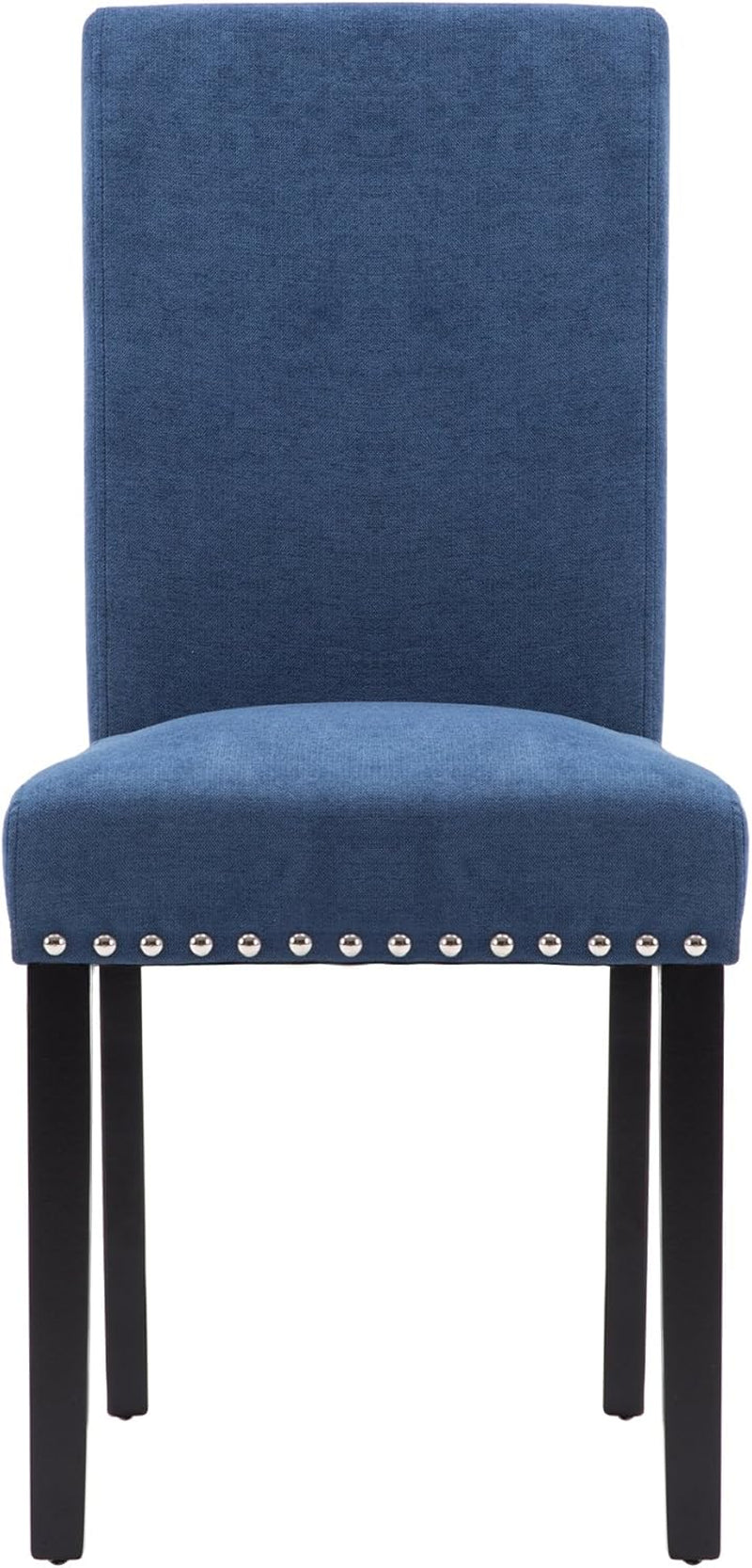 Blue Upholstered Dining Chair Pair With Copper Nailheads