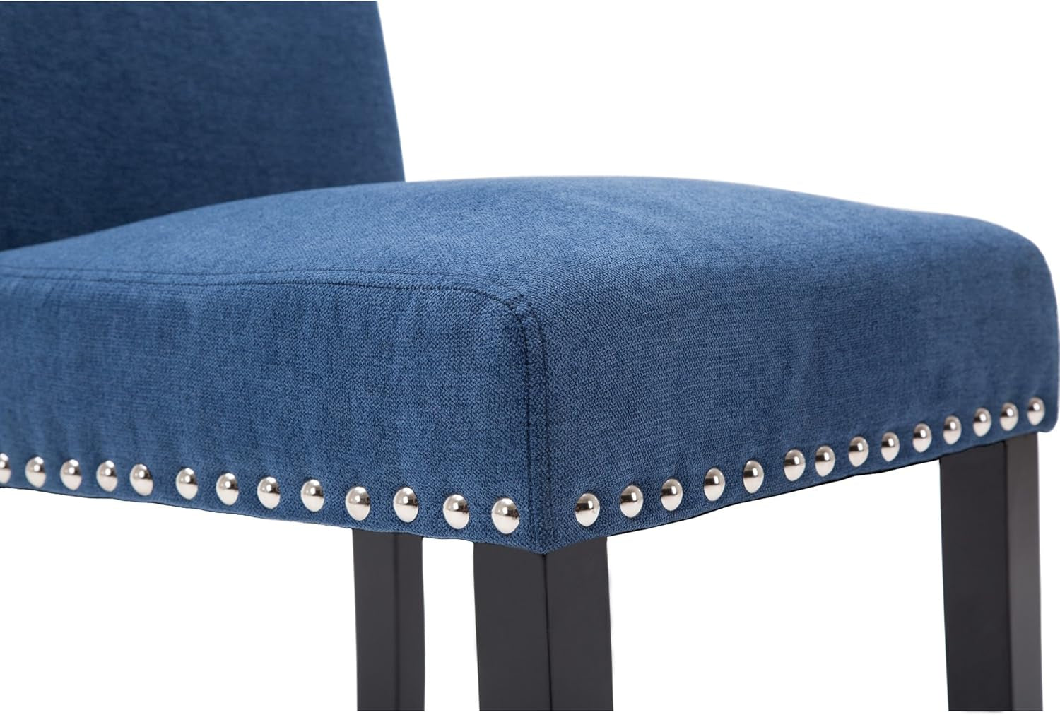 Blue Upholstered Dining Chair Pair With Copper Nailheads
