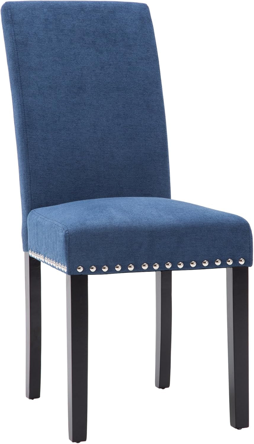Blue Upholstered Dining Chairs With Copper Nailhead Trim