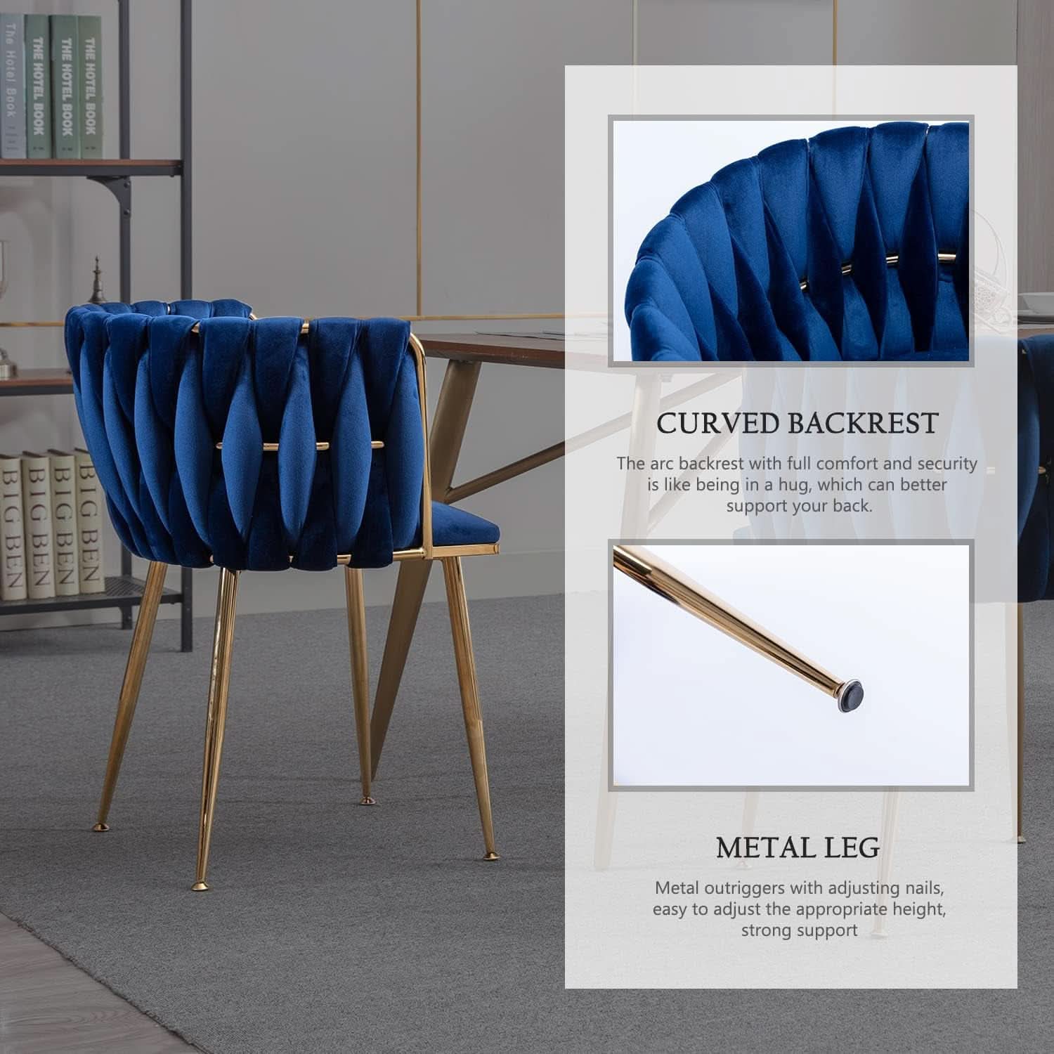 Blue Velvet Modern Dining Chairs Set Of 4 With Gold Legs