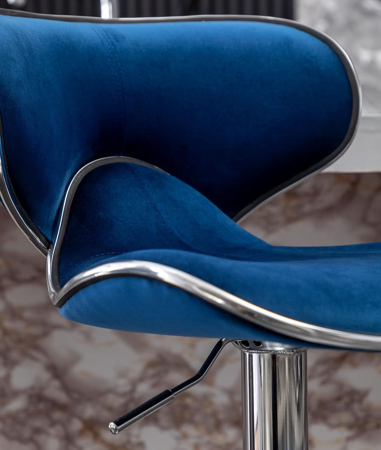 Blue Velvet Upholstered Adjustable Swivel Barstool Set Of 2
