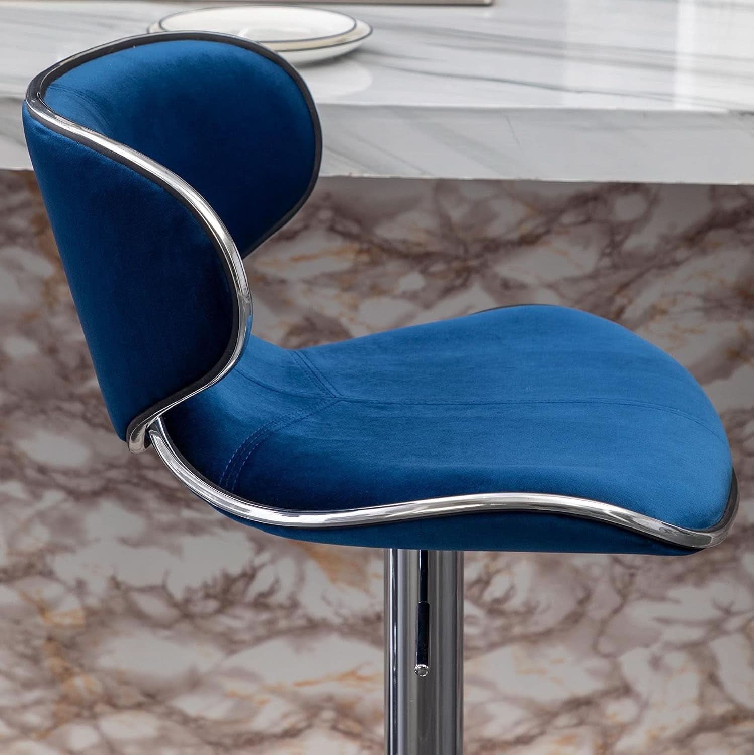 Blue Velvet Upholstered Adjustable Swivel Barstool Set Of 2
