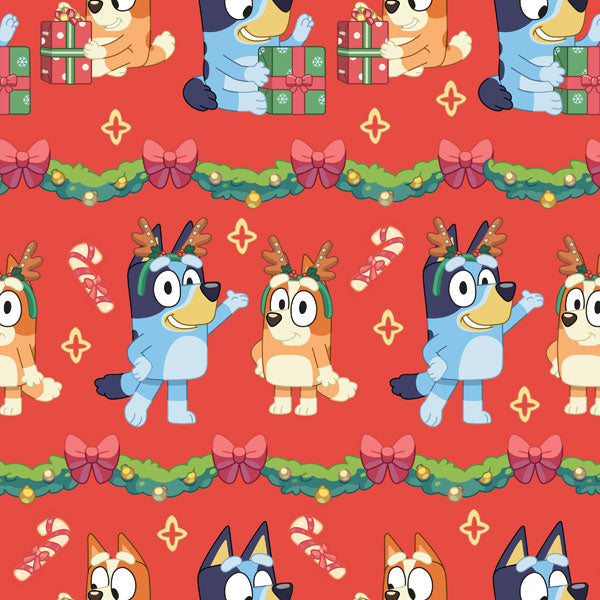 Bluey and Bingo on Red Wrapping Paper
