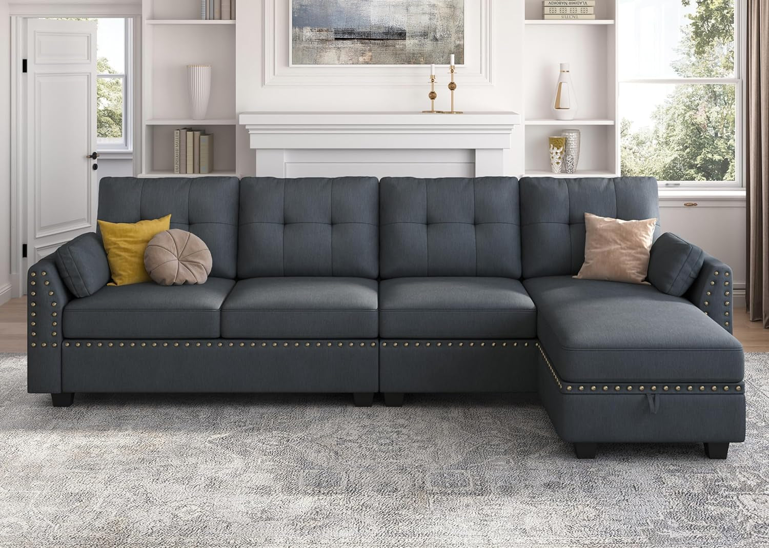 Bluish Grey L Shaped Sectional Sofa For Living Room