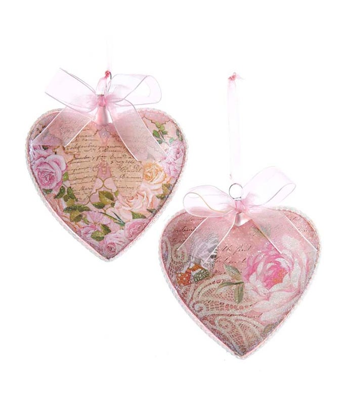 Blush Boho Chic Glass Pink Heart Ornaments -