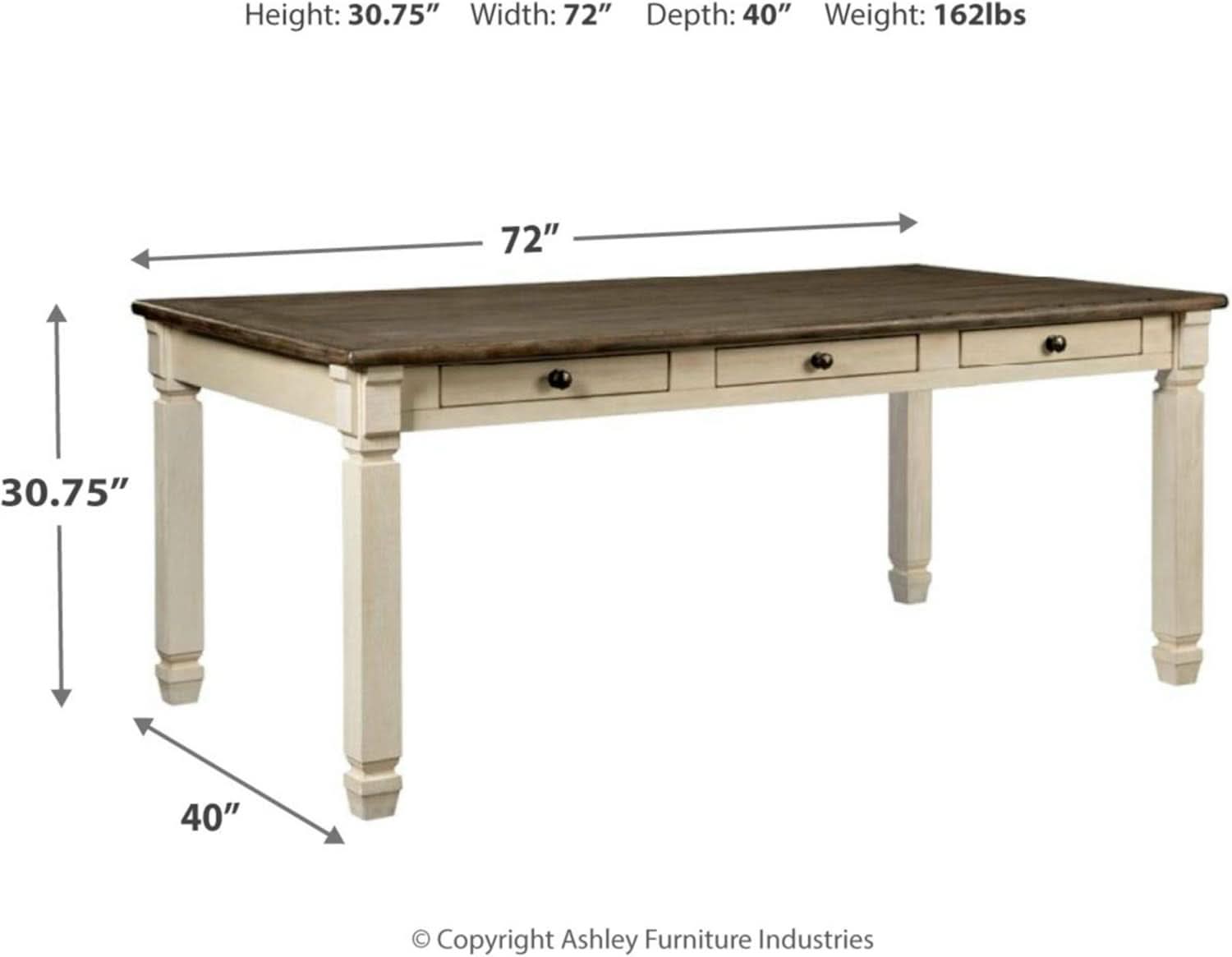 Bolanburg Farmhouse Dining Table Drawers Whitewash Seats 6