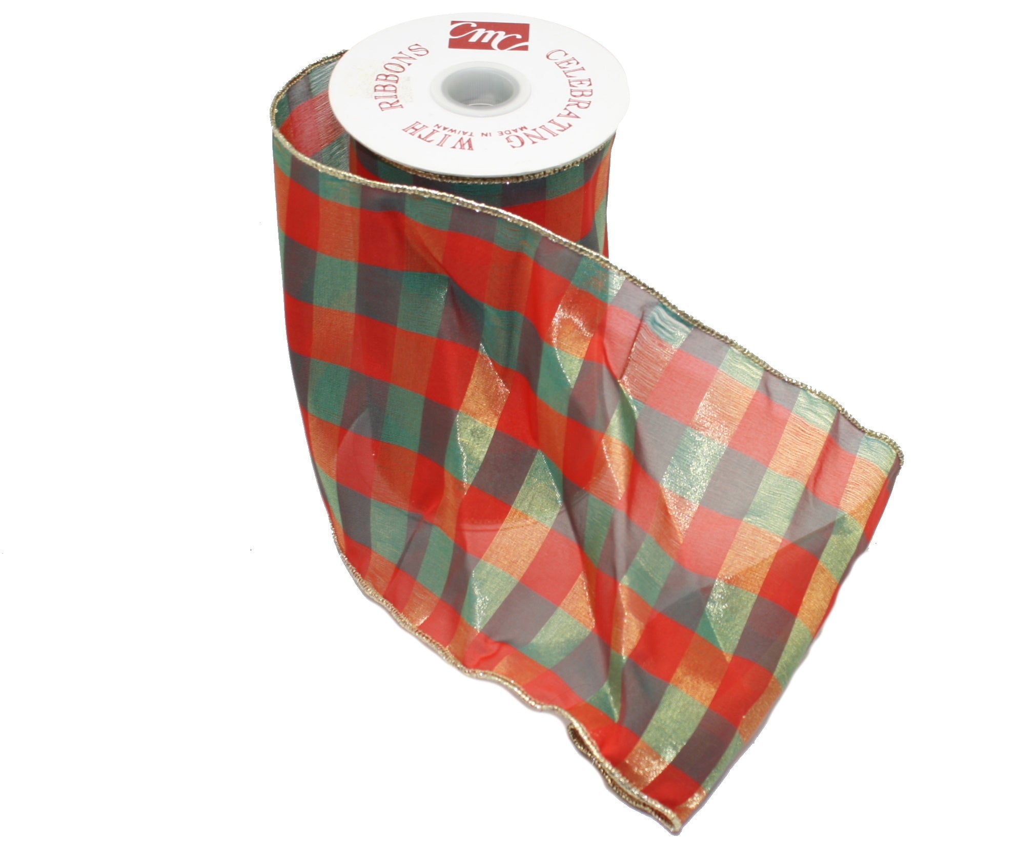 Bold Plaid Sheer - 6 Inch Wide Wire Ribbon - By The Yard