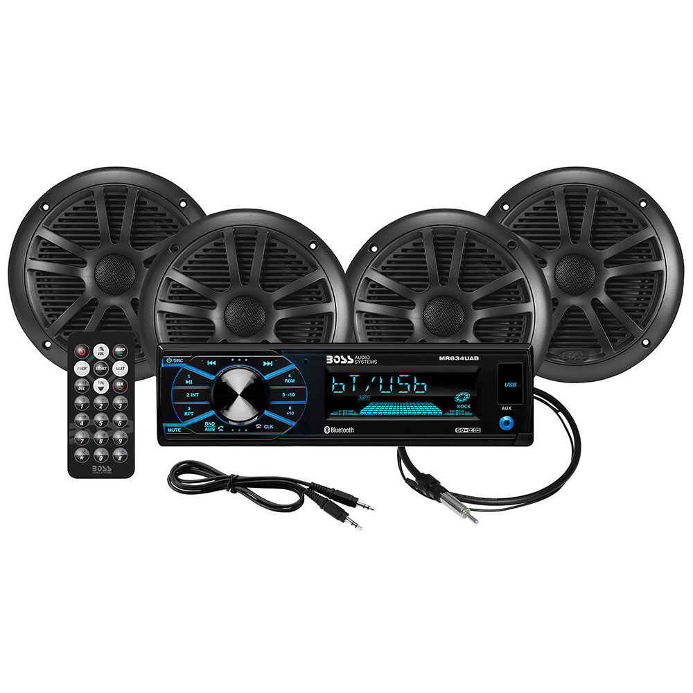 Boss Audio MCBK634B.64 Kit w/MR634UAB, 4 MR6B Speakers, &amp; MRANT10 Antenna