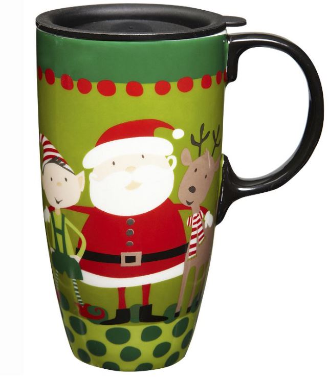 Boxed Ceramic Latte Travel Cup 17oz Santa And His Friends