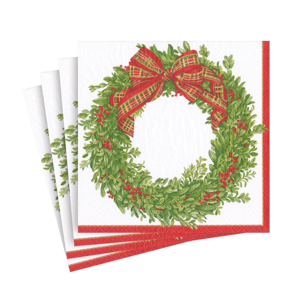 Boxwood and Berries Wreath Paper Luncheon Napkins
