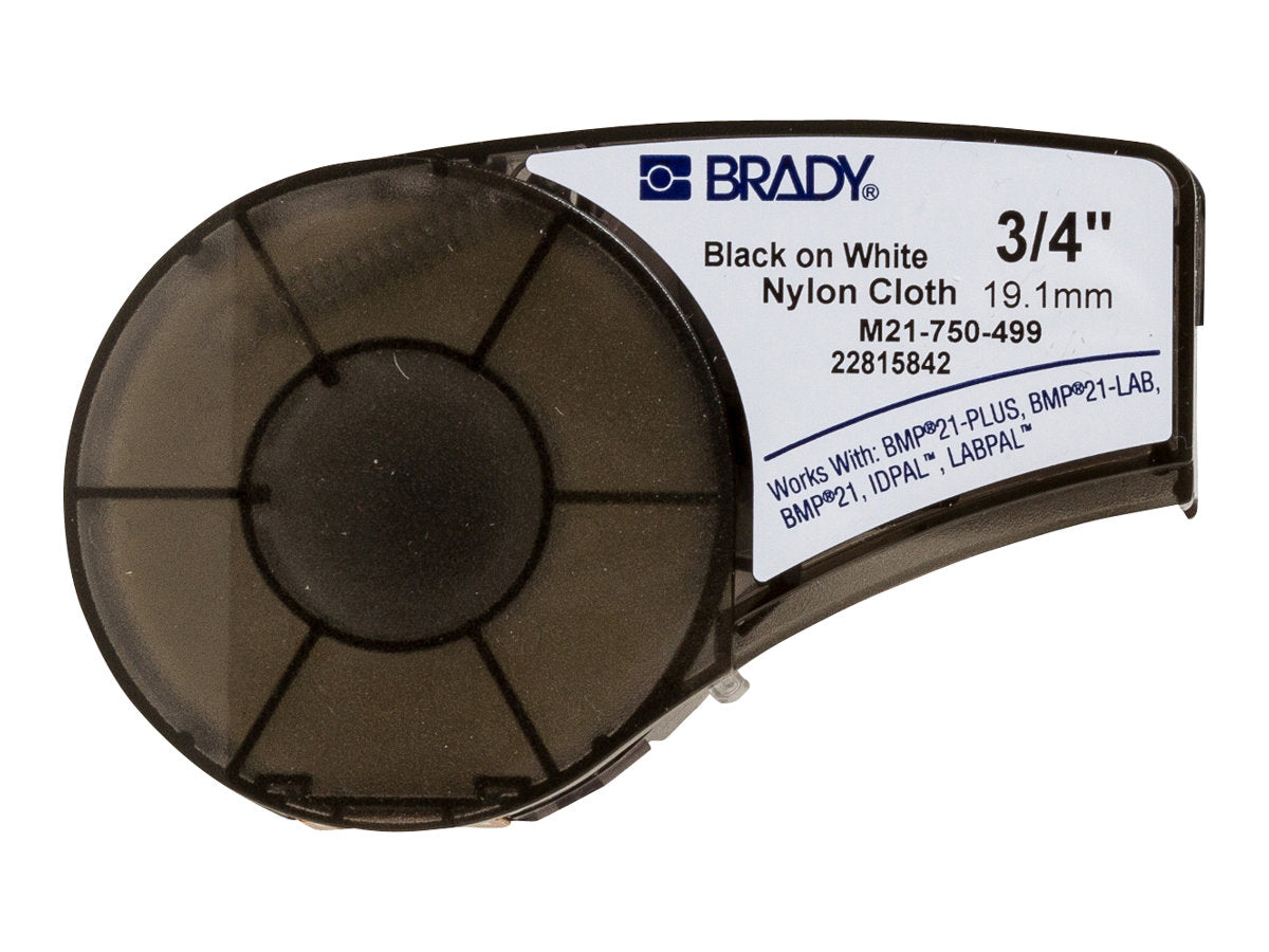 Brady B-499 - Nylon cloth - matte - adhesive - black on white - Roll (0.75 in x 16 ft) 1 roll(s) labels - for Brady BMP21, BMP21-LAB, M21-750-499