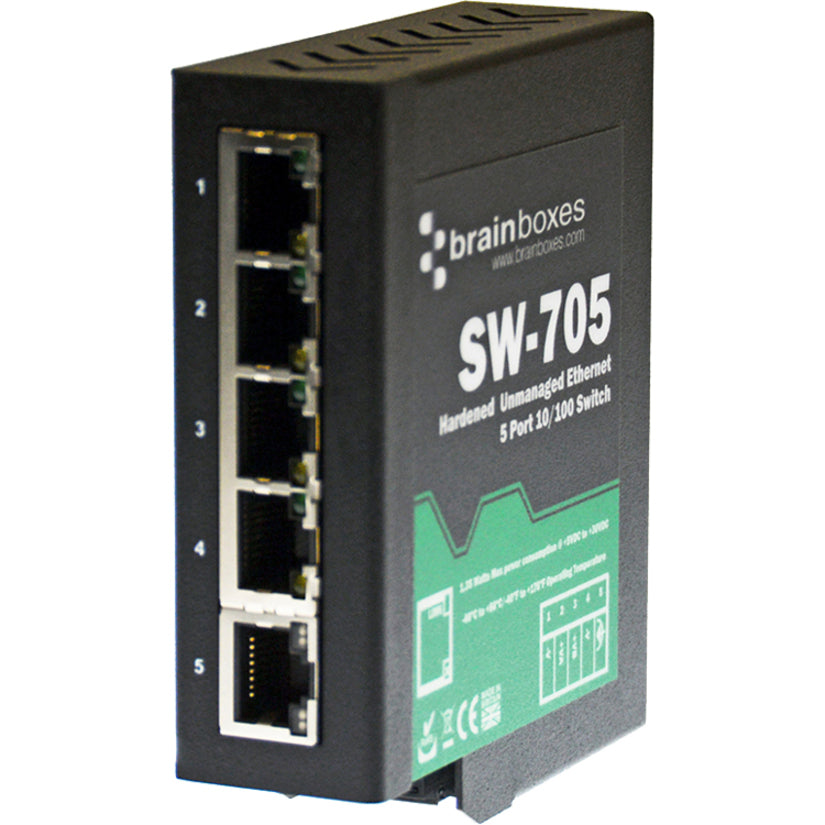 Brainboxes Industrial Hardened Ethernet 5 Port Switch DIN Rail Mountable SW-705