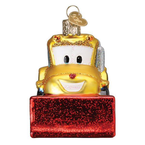 Bright Eyed Bulldozer Glass Ornament
