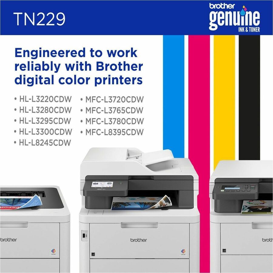 Brother Genuine TN229C Standard Yield Cyan Toner Cartridge - Laser - Cyan - Standard Yield
