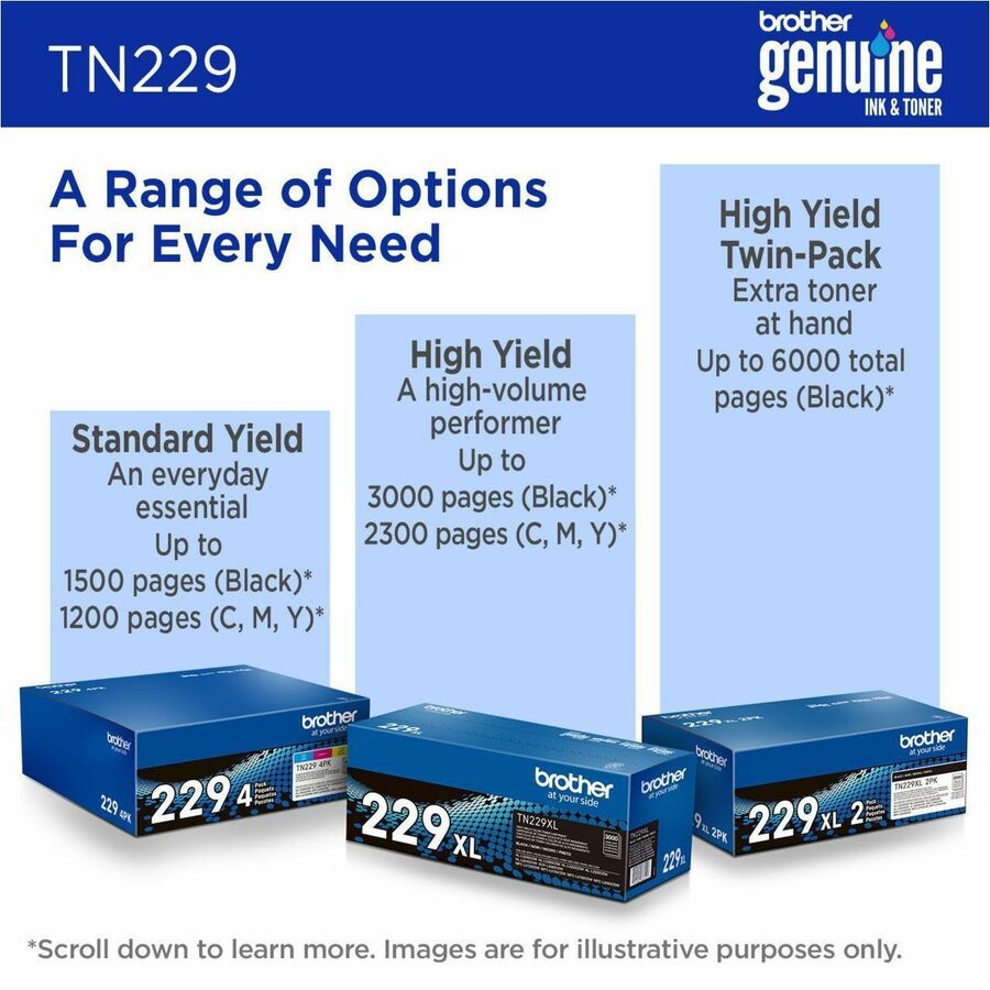 Brother Genuine TN229Y Standard Yield Yellow Toner Cartridge - Laser - Yellow - Standard Y