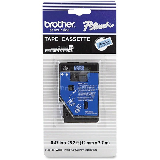 Brother Laminated Tape - Black On Blue - 25 Feet - Pt-10, Pt-12, Pt-12N, Pt-15,
