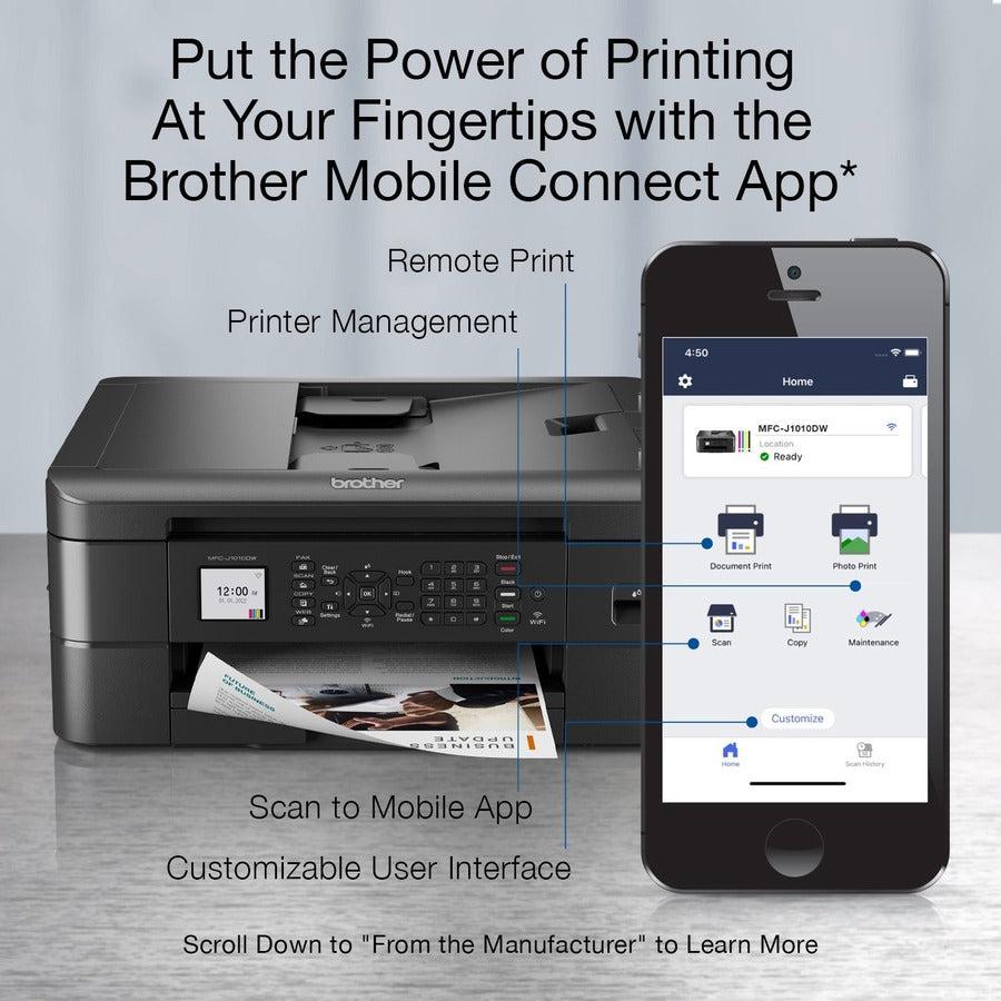 Brother MFC MFC-J1010DW Inkjet Multifunction Printer-Color-Copier/Fax/Scanner-17 ppm Mono/9.5 ppm Color Print-6000x1200 dpi Print-Automatic Duplex Print-150 sheets Input-Color Flatbed Scanner-1200 dpi Optical Scan-Color Fax-Wireless LAN MFC-J1010DW