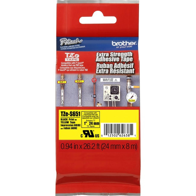 Brother Tzes651 Label Tape - 1 Width Polyethylene - Thermal Transfer - Black, Ye