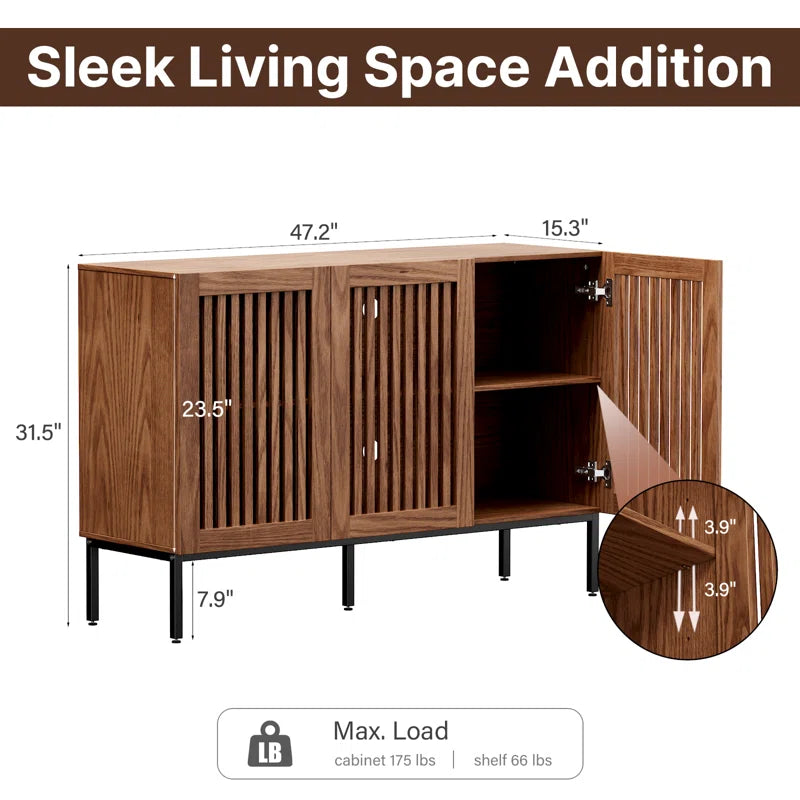 Brown 47.2 Inch Sideboard Buffet Cabinet With Storage