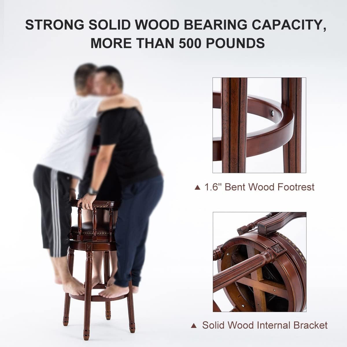 Brown Bar Height Swivel Stool With Back Rest 360 Degree 2 Pack