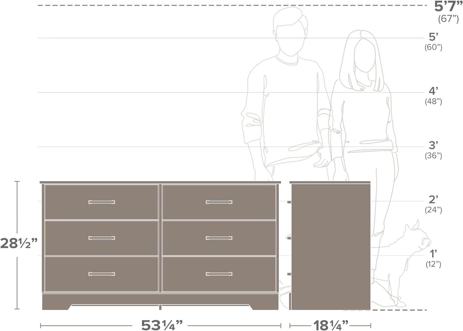 Brown Farmhouse 6 Drawer Dresser For Bedroom Storage