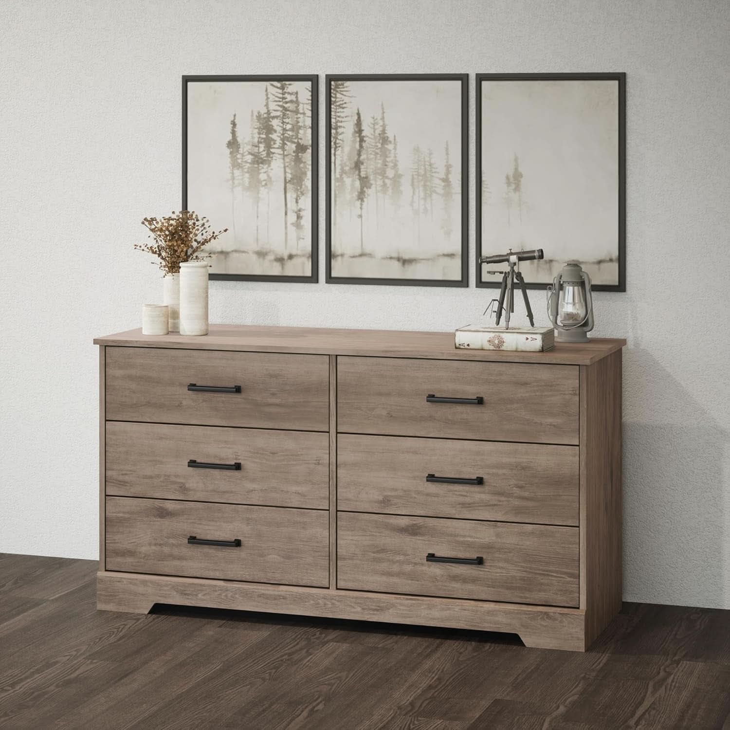 Brown Farmhouse 6 Drawer Dresser For Bedroom Storage
